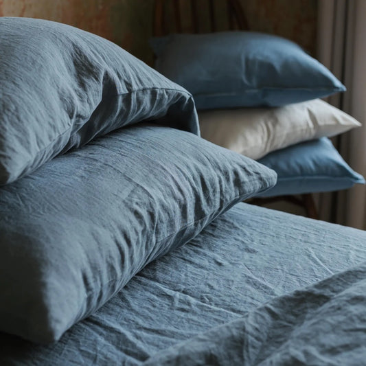 Organic pure linen pillowcase with envelope closure in custom sizes and various colors, handmade bed linen